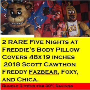 2 Rare Five Nights at Freddy's Jumbo Body Pillow Covers 2018 Scott Cawthon